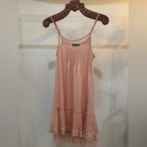 Ryu Blush Pink Lace Trim Tiered Slip Dress Size Small